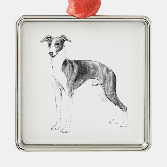 Italienischer Greyhound-Stil Silbernes Ornament (Vorne)