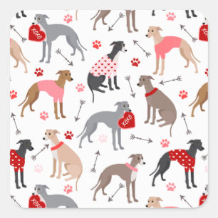 Italienischer Greyhound Valentine Pattern Square S Quadratischer Aufkleber