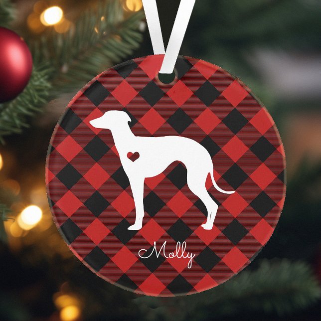 Italienischer Greyhound Weihnachten Karierter Hund Ornament (Von Creator hochgeladen)