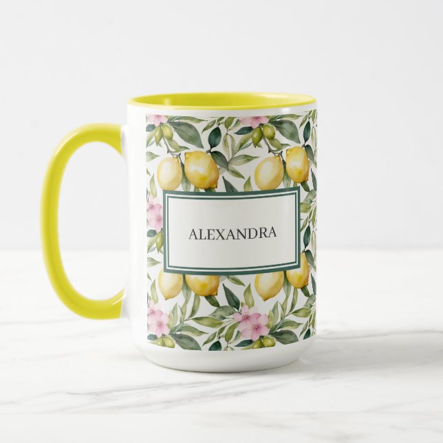 Italienischer Lemon Blossom Mittelmeer Wasserfarbe Tasse (Links)