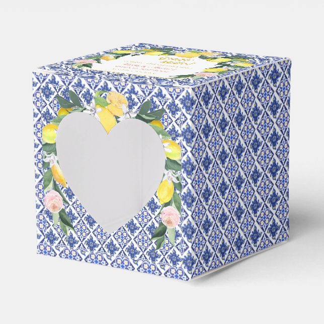 Italienischer Lemon Blue Tiles Grazie Mille Bridal Geschenkschachtel (Vorderseite)