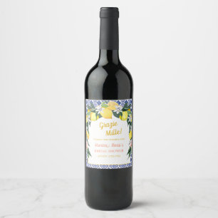 Italienischer Lemon Blue Tiles Grazie Mille Bridal Weinetikett