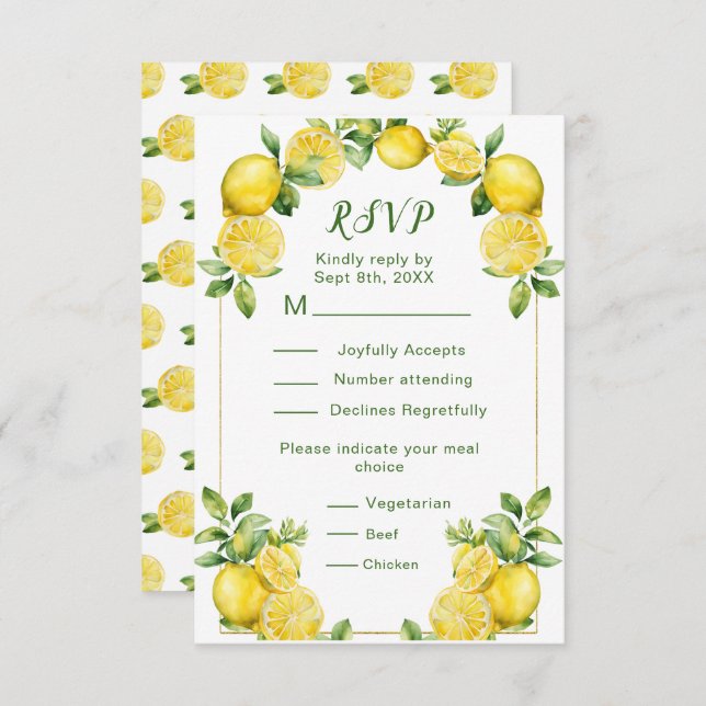 Italienischer Lemon Greenerity Frame Wedding RSVP (Vorne/Hinten)