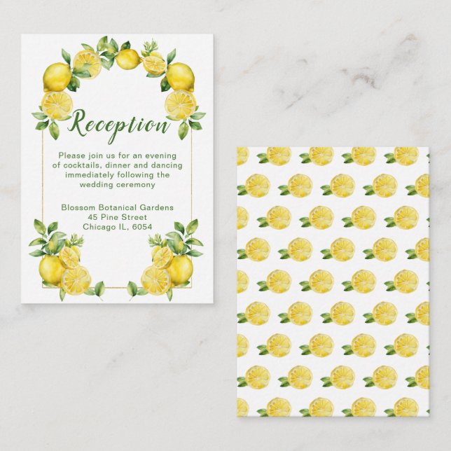 Italienischer Lemon-Grünrahmen Hochzeitsempfang Begleitkarte (Vorne/Hinten)