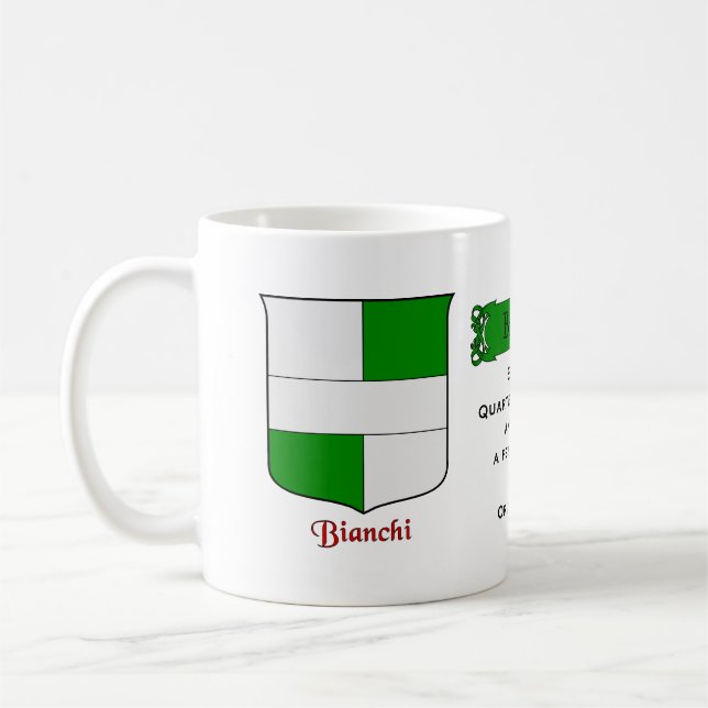 Italienischer Nachname Bianchi Heraldic Shield und Tasse (Links)
