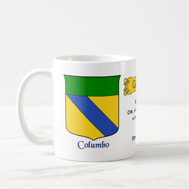 Italienischer Nachname Columbo Heraldic Shield und Kaffeetasse (Links)