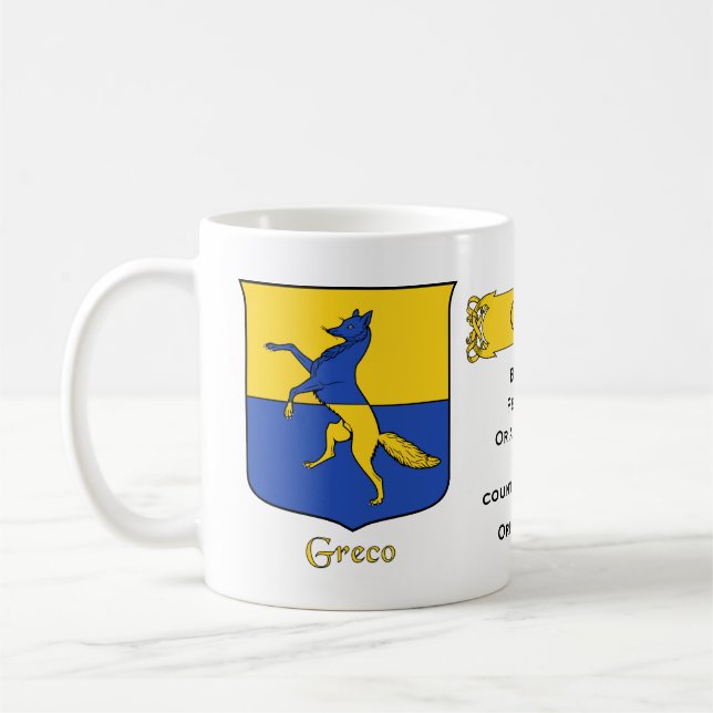Italienischer Nachname Greco Heraldic Shield und B Tasse (Links)