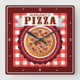 Italienischer Pizzeria Personalisiert Pizza Parlor Quadratische Wanduhr