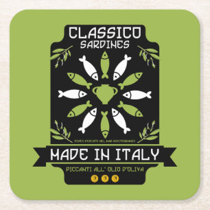 Italienischer Sardinen-Kunstdruck Küchengeschenk Rechteckiger Pappuntersetzer