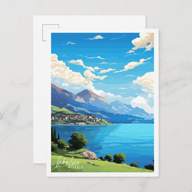 Italienischer See Vintage Reise Illustration Postkarte (Vorne/Hinten)