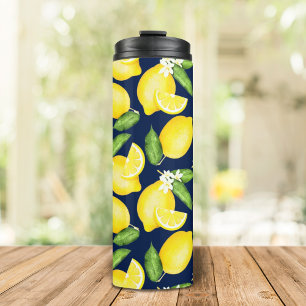 Italienischer Sommer-Limonen-Monogramm-Nachtblau Thermosbecher