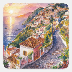 Italienischer Sommer ,Positano,Italien Amalfi Küst Quadratischer Aufkleber