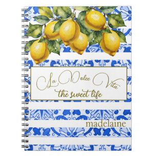 Italienischer Sommerlemon Botanischer Blauer TileS Notizblock