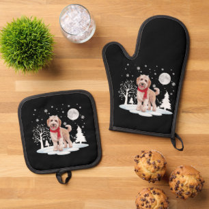 Italienischer Spinone unter Mondlicht Schnee Weihn Ofenhandschuh & Topflappen-Set
