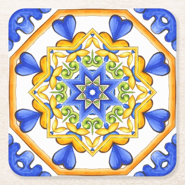 Italienischer Stil, Fliesen, Majolika All-Over Pri Rechteckiger Pappuntersetzer (Vorderseite)