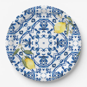 Italienischer Stil, mediterran, majolica, lemon, Pappteller