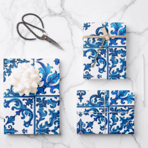 italienischer Stil, mediterran, mosaik, blau, Geschenkpapier Set