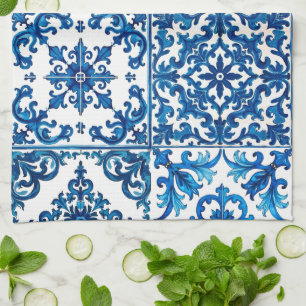 italienischer Stil, mediterran, mosaik, blau, Geschirrtuch