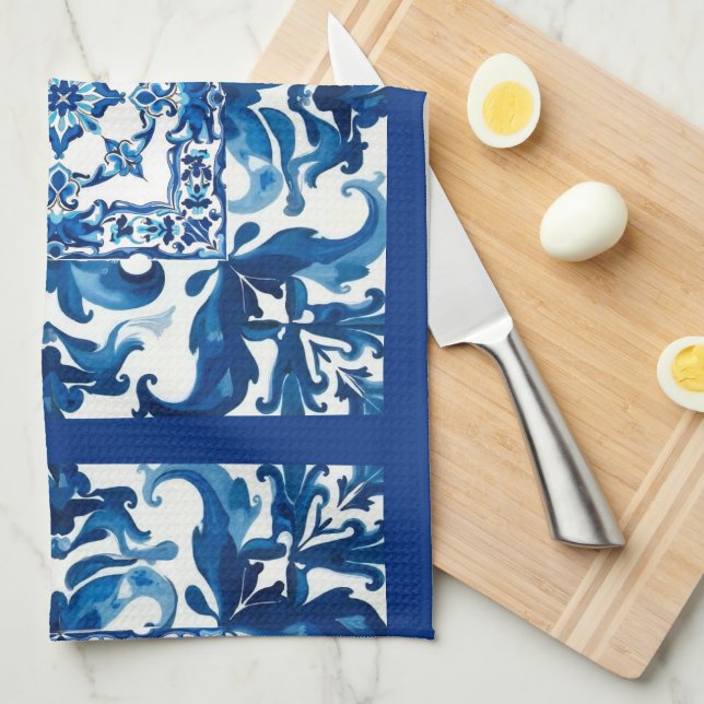 italienischer Stil, mediterran, mosaik, blau, Geschirrtuch (Viertel Falte)