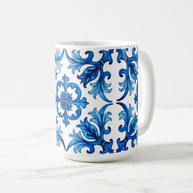 italienischer Stil, mediterran, mosaik, blau, Kaffeetasse (VorderseiteRechts)