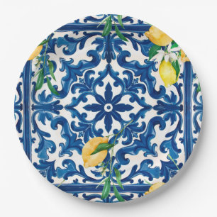 italienischer Stil, mediterran, mosaik, blau, Pappteller