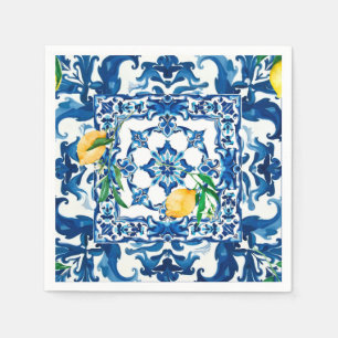 italienischer Stil, mediterran, mosaik, blau, Serviette