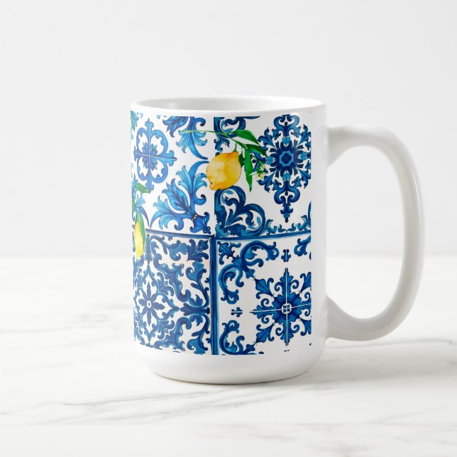 italienischer Stil, mediterran, mosaik, blau, Zitr Kaffeetasse (Rechts)