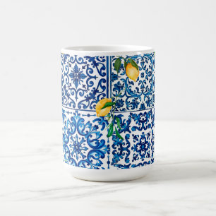 italienischer Stil, mediterran, mosaik, blau, Zitr Kaffeetasse