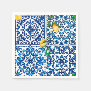 italienischer Stil, mediterran, mosaik, blau, Zitr Serviette
