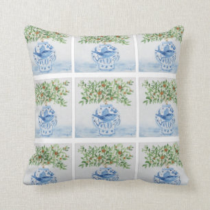 Italienischer Tile Blue und White Fish Ginger Jar Kissen