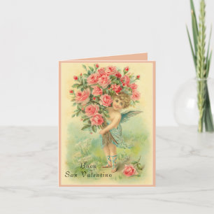 Italienischer Valentinstagsengel mit Rosen Feiertagskarte