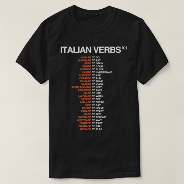 Italienischer Verbs 101 Cheatsheet zur italienisch T-Shirt (Design vorne)