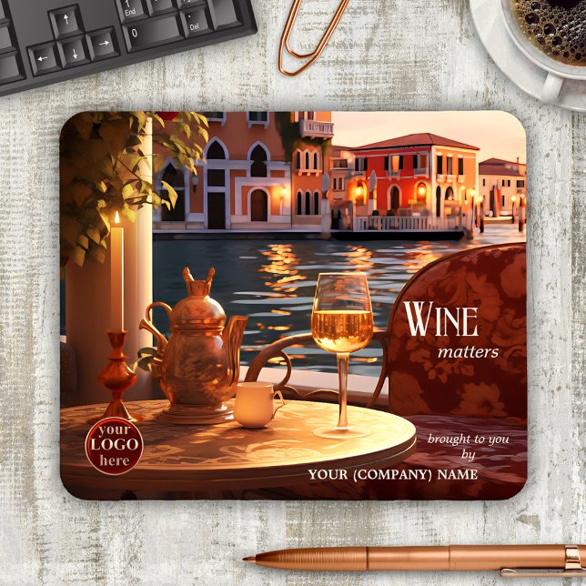 Italienischer Wein Künstlerisch Mousepad (Mouse pad featuring an artistic painting of an Italy inspired scene with wine - with logo template)