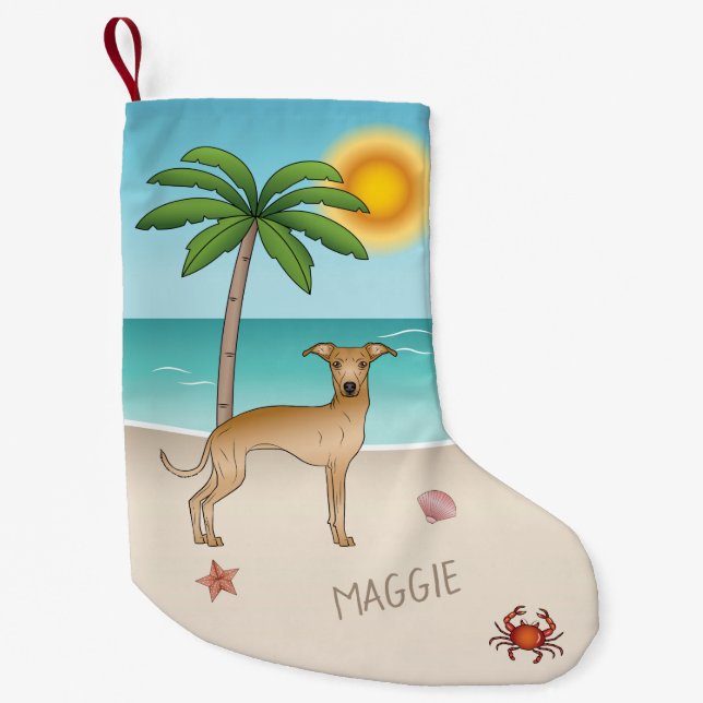 Italienischer Windhund am Tropical Summer Beach Kleiner Weihnachtsstrumpf (Vorderseite)