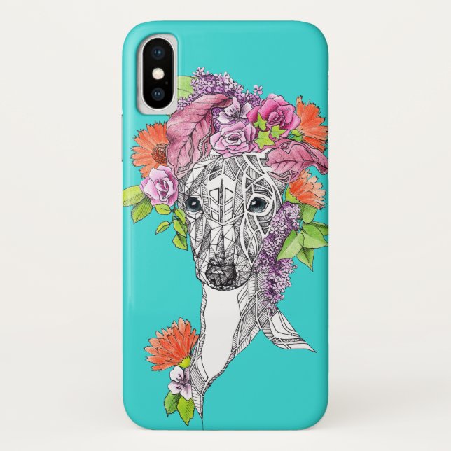Italienischer Windhund-Hund, der Blume zeichne Case-Mate iPhone Hülle (Rückseite)