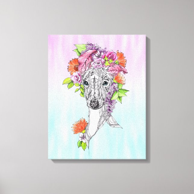 Italienischer Windhund-Hund, der Blume zeichne Leinwanddruck (Vorderseite)