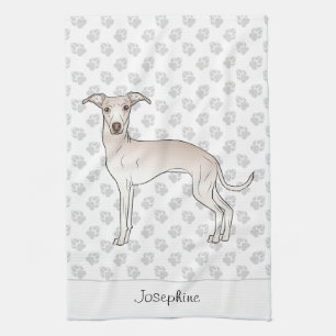 Italienischer Windhund in Creme mit individuellem Geschirrtuch