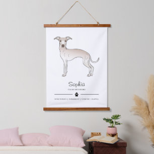 Italienischer Windhund in Cremefarbe mit Pfote und Wandteppich Mit Holzrahmen