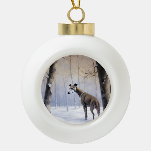 Italienischer Windhund lassen es Schnee Weihnachte Keramik Kugel-Ornament (Vorderseite)