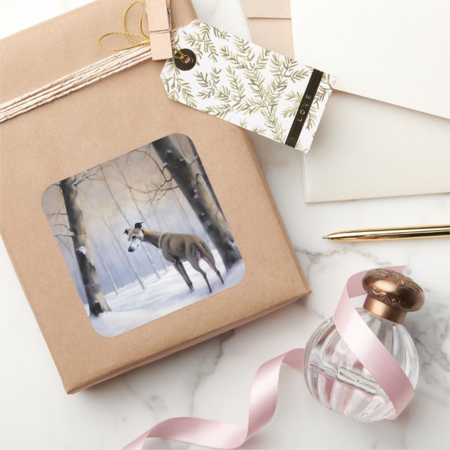 Italienischer Windhund lassen es Schnee Weihnachte Quadratischer Aufkleber (Schenken)