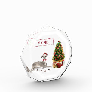 Italienischer Windhund Lustiger Weihnachts Hund mi Fotoblock