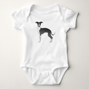 Italienischer Windhund Schwarz-Weiß Süßer Cartoon- Baby Strampler