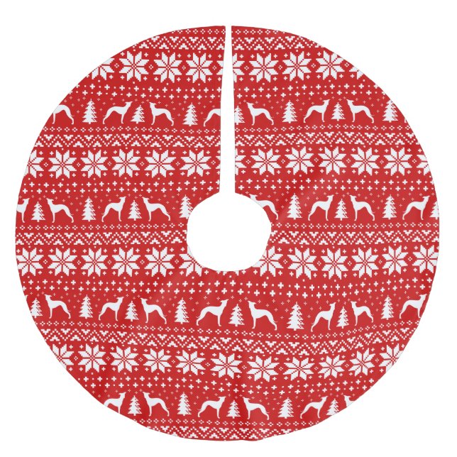 Italienischer Windhund-Silhouette-Weihnachtsmuster Polyester Weihnachtsbaumdecke (Vorderseite)