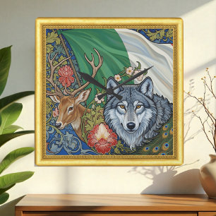 Italienischer Wolf & Deer, Jugendstil, Modernes Pa Quadratische Wanduhr