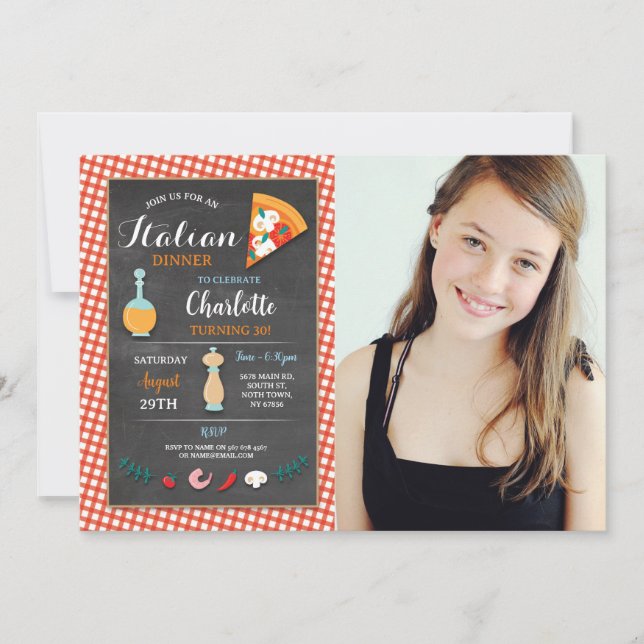 Italienisches Abendessen Geburtstagsparty Chalk Pi Einladung (Vorderseite)