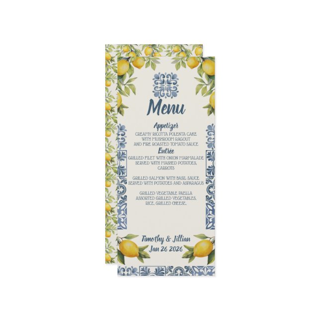 Italienisches Amalfi-Themenmenü (Vorderseite/Rückseite Beispiel)