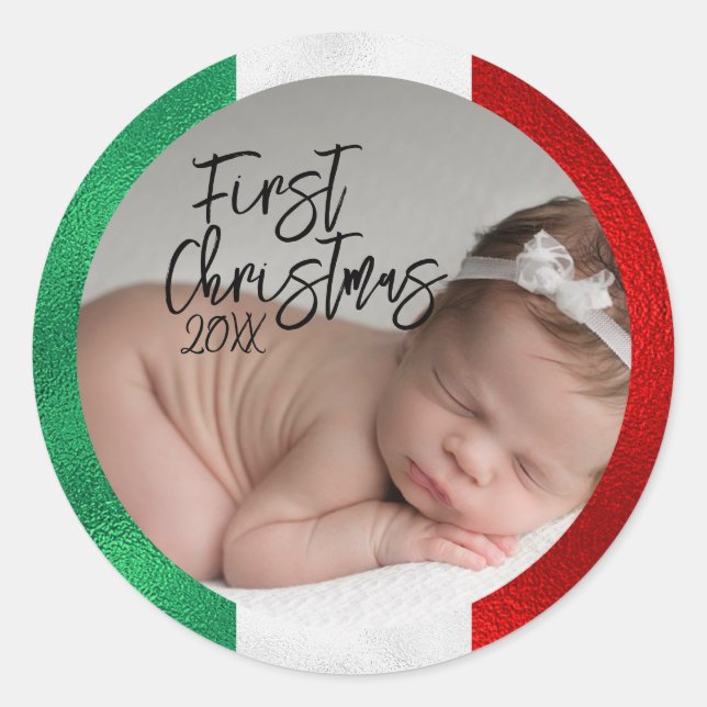Italienisches Baby's First Christmas Runder Aufkleber (Vorderseite)