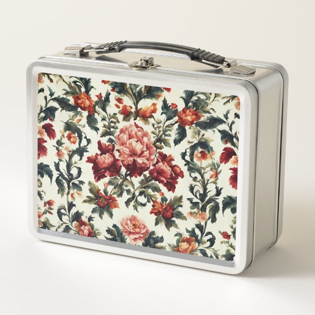 Italienisches Barock. Chic Blume und Blätter Metall Brotdose (Vorderseite)