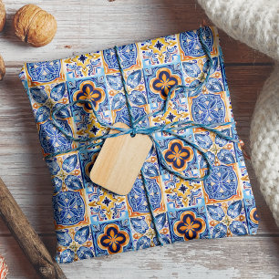 Italienisches blau-weißes sizilianisches Keramikfl Geschenkpapier