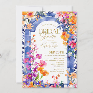 Italienisches blaues Fliesen Brautparty Einladung